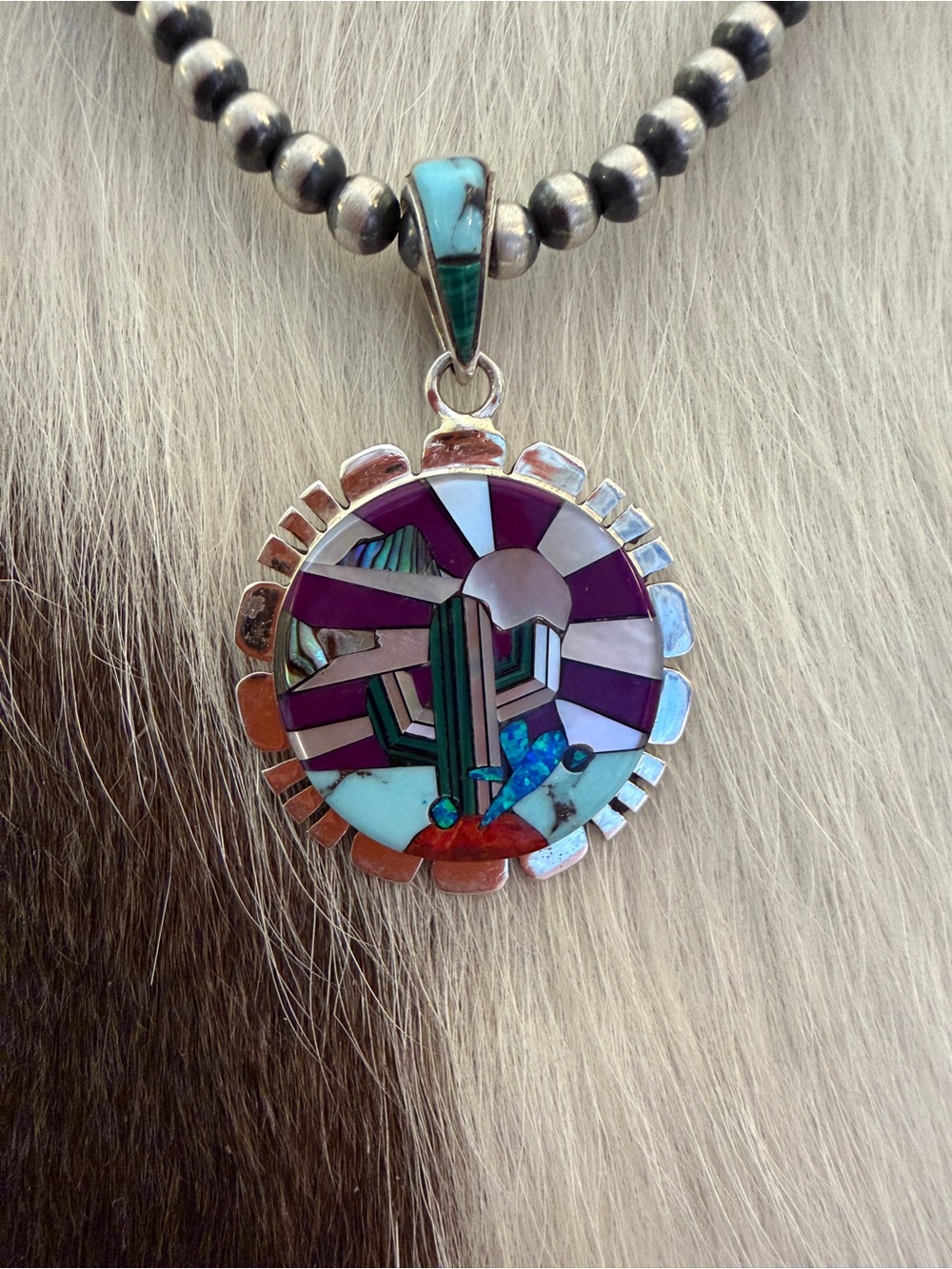 ❤️Signed “K” Galaxy Navajo Sterling Desert Scene Statement Pendant Unisex 1.89”L - Picture 4 of 14